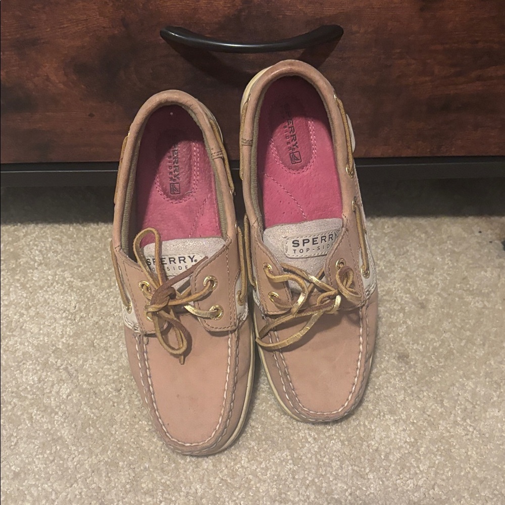 Sperry Tan Leather Boat Shoes with Pink Insoles leather upper - Picture 2 of 9